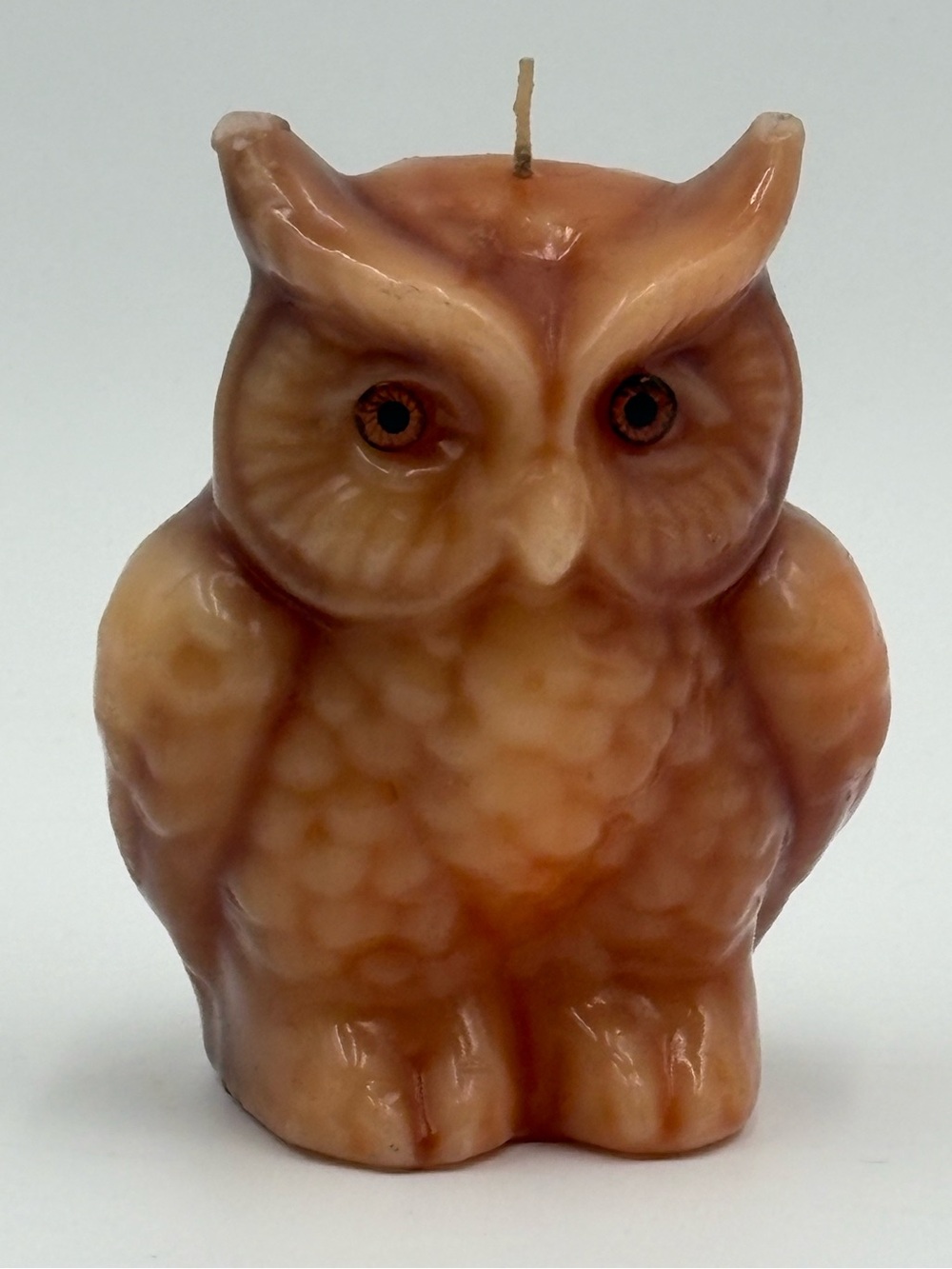 Vintage 1970s Wax Owl Candle Amber Glass Eyes MCM Kitsch Halloween Decor